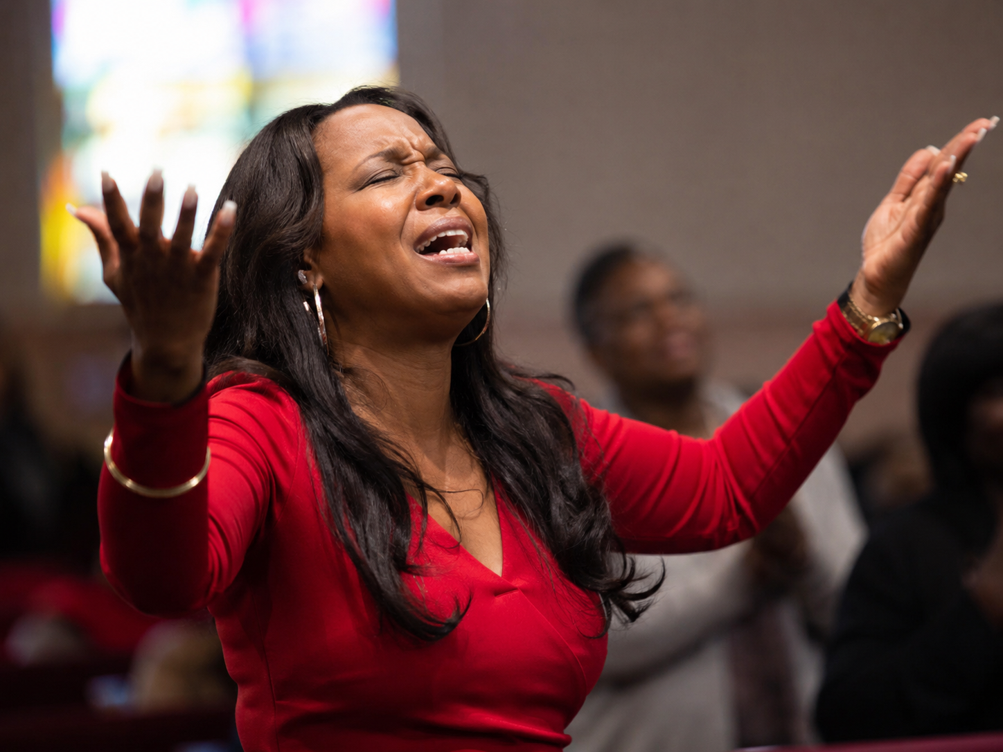 People praying together under God's light