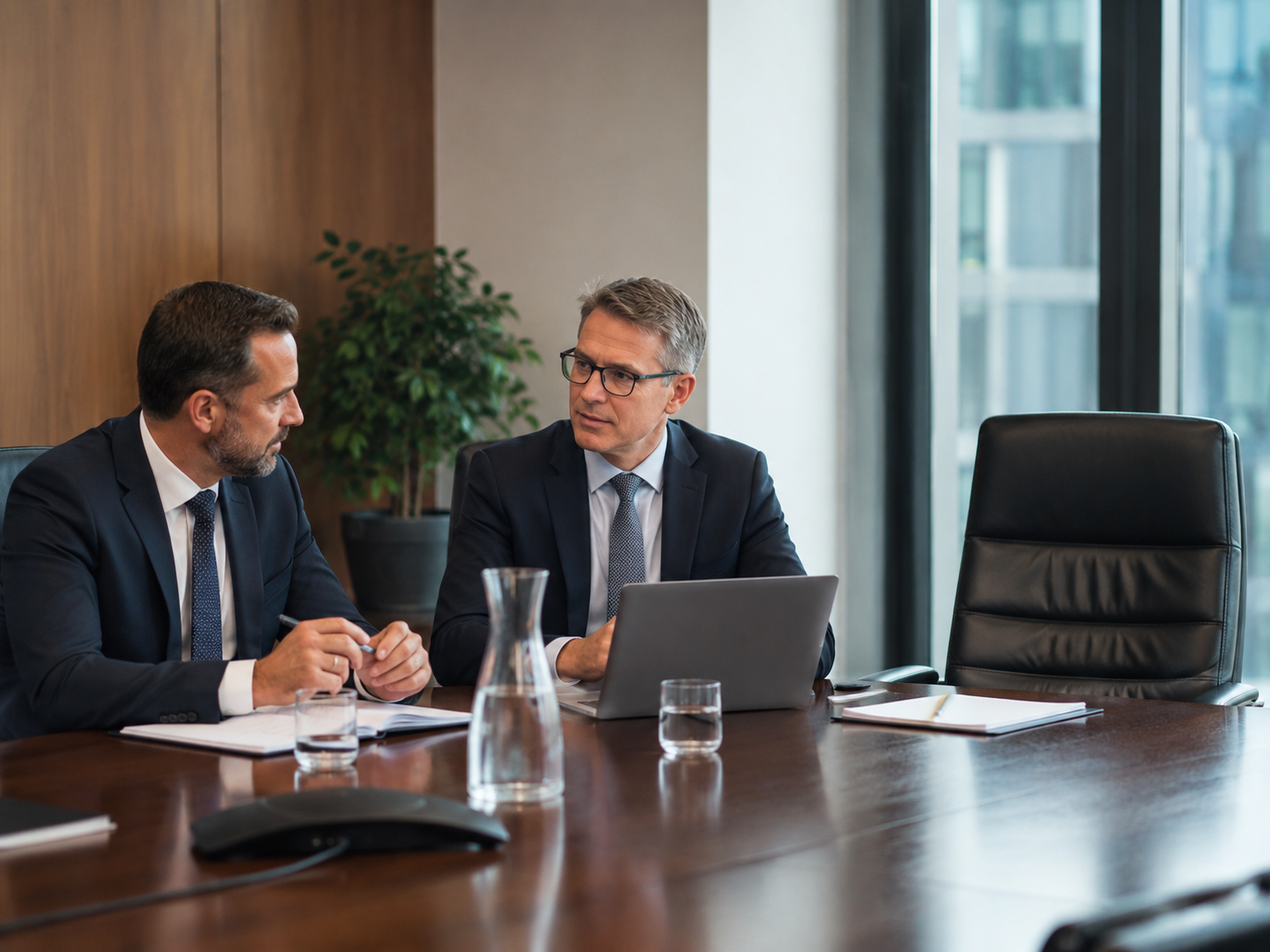 Board members in conversation with open Bibles